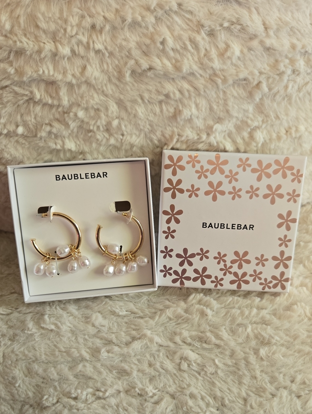 BaubleBar Gold Hoop Earrings with Pearl Drops - White Pearls